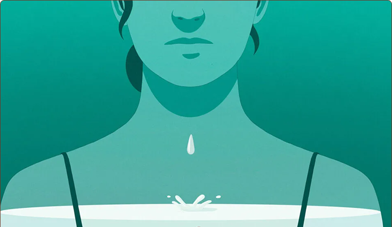Illustration of a drop of breast milk falling toward a milk surface